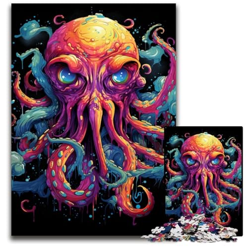1000-teiliges Puzzle für Erwachsene Malen bunter Oktopus Holzpuzzle für Erwachsene Denkspiel für Teenager und Familieninteraktion 1000 Teile (75x50cm) von ouynngjing