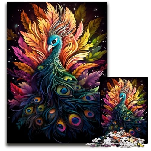 1000-teiliges Puzzle für Erwachsene Malen bunter Pfau Holzpuzzle für Erwachsene Denkspiel für Teenager und Familieninteraktion 1000 Teile (75x50cm) von ouynngjing