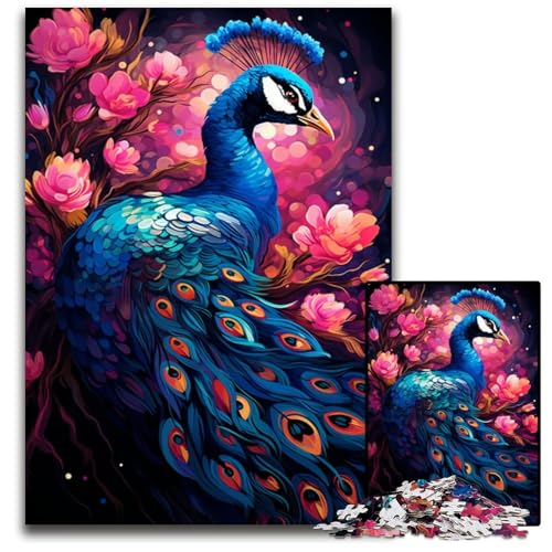 1000-teiliges Puzzle für Erwachsene Malen bunter Pfau Holzpuzzle für Erwachsene Denksportaufgabe interaktives Familienspiel geeignet für Kinder ab 10 Jahren 1000 Teile (75x50cm) von ouynngjing