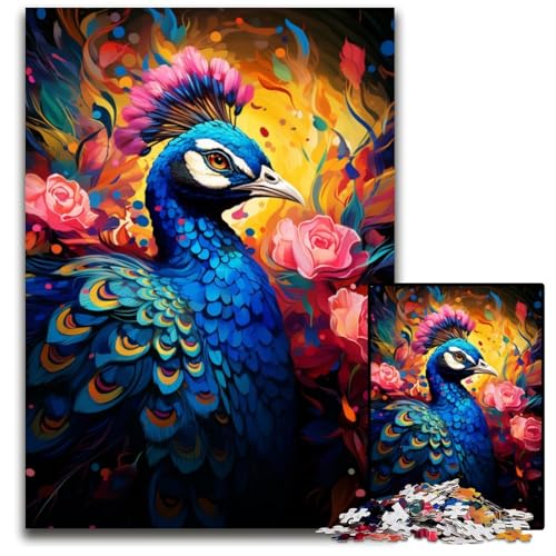 1000-teiliges Puzzle für Erwachsene Malen bunter Pfau Holzpuzzle für Erwachsene Denksportaufgabe interaktives Familienspiel geeignet für Kinder ab 10 Jahren 1000 Teile (75x50cm) von ouynngjing