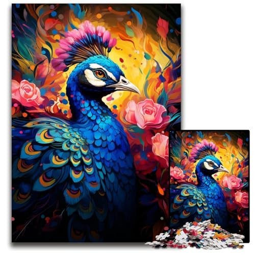 1000-teiliges Puzzle für Erwachsene Malen bunter Pfau Papierpuzzle für Erwachsene Denkspiel für Teenager und Familieninteraktion 1000 Teile (38x26cm) von ouynngjing