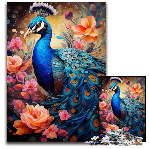 1000-teiliges Puzzle für Erwachsene Malen bunter Pfau Papierpuzzle für Erwachsene Denkspiel für Teenager und Familieninteraktion 1000 Teile (38x26cm) von ouynngjing