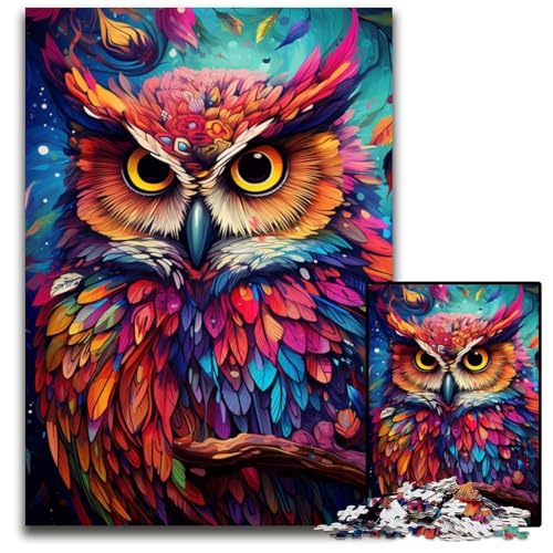 1000-teiliges Puzzle für Erwachsene Malen bunter Planet Eule Puzzle anspruchsvolles Denkspiel entspannendes Spielzeug für Teenager 1000 Teile (38x26cm) von ouynngjing