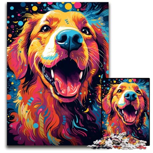 1000-teiliges Puzzle für Erwachsene Malen buntes Golden Retriever-Puzzle anspruchsvolles Denkspiel entspannendes Spielzeug für Teenager 1000 Teile (75x50cm) von ouynngjing