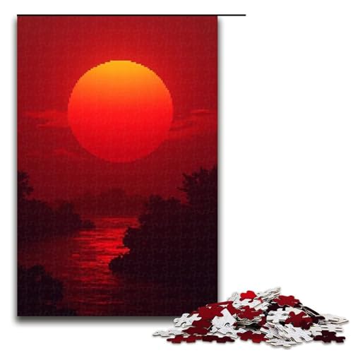 1000-teiliges Puzzle für Erwachsene Sonnenuntergangs-Rot-Puzzle praktisches Spiel 1000 Teile (75 x 50 cm) von ouynngjing