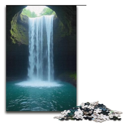 1000-teiliges Puzzle für Erwachsene Wasservorhanghöhle Holzpuzzle Lernspiel für Erwachsene Herausforderungsspielzeug 1000 Teile (38 x 26 cm) von ouynngjing