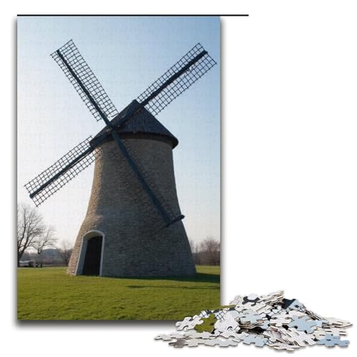 1000-teiliges Puzzle für Erwachsene Windmühle Holzpuzzle Lernspiel für Erwachsene Herausforderungsspielzeug 1000 Teile (38 x 26 cm) von ouynngjing