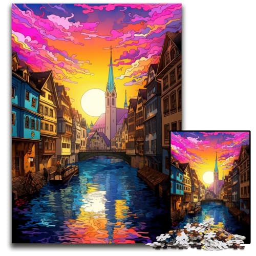 1000-teiliges Puzzle für Erwachsene Zürich_Altstadt Holzpuzzle anspruchsvolles DIY-Denkspiel perfektes Familienspiel oder dekoratives Geschenk 1000 Teile (75x50cm) von ouynngjing