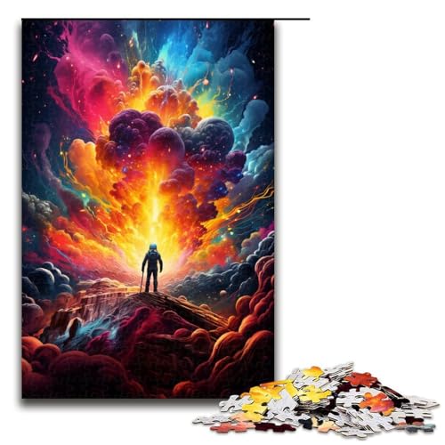 1000-teiliges Puzzle für Erwachsene bizarres farbenfrohes Astronauten-Holzpuzzle für Erwachsene und Kinder Stressabbau-Tool 1000 PCS (75 x 50 cm) von ouynngjing