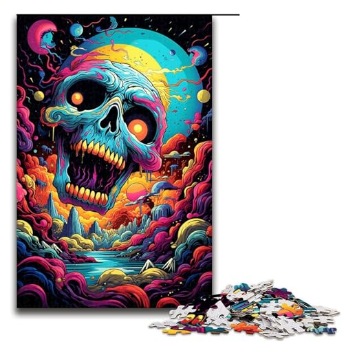 1000-teiliges Puzzle für Erwachsene bizarres farbenfrohes Totenkopf-Spiel ganze Familie 1000 Teile (75 x 50 cm) von ouynngjing