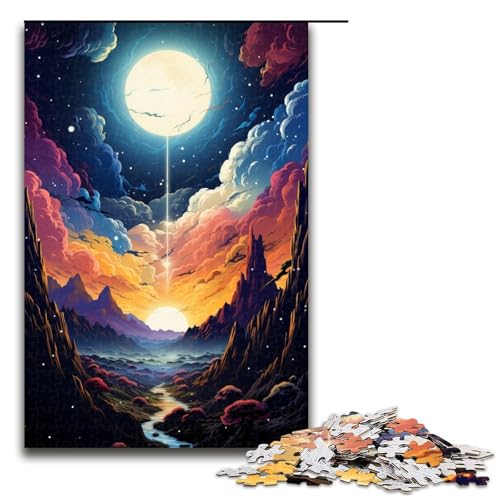 1000-teiliges Puzzle für Erwachsene bunter Psychedelischer Himmel Holzpuzzle für Erwachsene Lernspiel Herausforderungsspielzeug 1000 Teile (75 x 50 cm) von ouynngjing