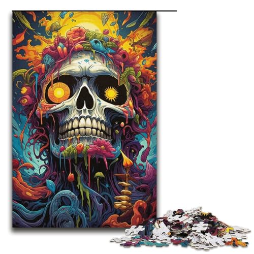 1000-teiliges Puzzle für Erwachsene bunter Psychedelischer Totenkopf Holzpuzzle für Erwachsene Lernspiel Herausforderungsspielzeug 1000 Teile (38 x 26 cm) von ouynngjing