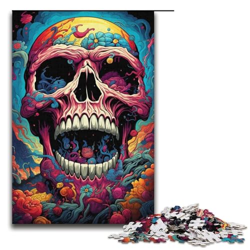 1000-teiliges Puzzle für Erwachsene bunter Psychedelischer Totenkopf Holzpuzzle für Erwachsene Lernspiel Herausforderungsspielzeug 1000 Teile (38 x 26 cm) von ouynngjing
