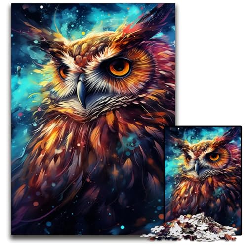 1000-teiliges Puzzle für Erwachsene buntes psychedelisches Holzpuzzle „Nebula Owl“ für Erwachsene Denksportaufgabe interaktives Familienspiel geeignet für Kinder ab 10 Jahren 1000 Teile (75x50cm) von ouynngjing
