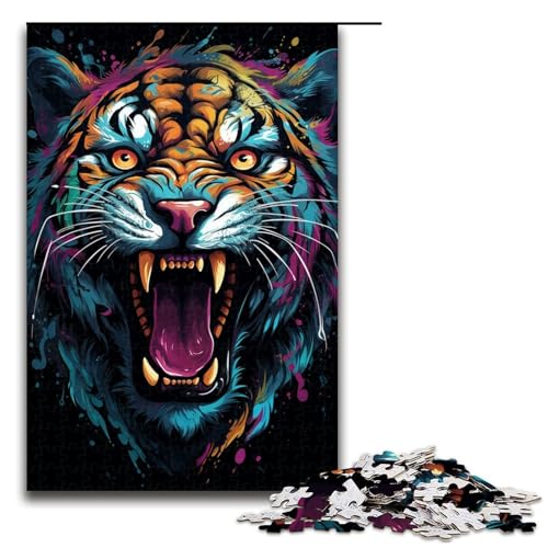 1000-teiliges Puzzle für Erwachsene buntes psychedelisches Tiger-Puzzle für Erwachsene Holzpuzzle anspruchsvolles Spiel 1000 Teile (75 x 50 cm) von ouynngjing