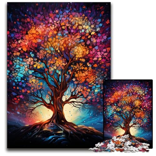 1000-teiliges Puzzle für Erwachsene der farbenfrohe psychedelische Baum des Lebens Holzpuzzle anspruchsvolles DIY-Denkspiel perfektes Familienspiel oder dekoratives Geschenk 1000 Teile (75x50cm) von ouynngjing
