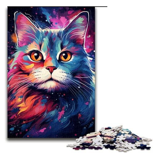 1000-teiliges Puzzle für Erwachsene farbenfrohe exotische Zeichnungskatze Holzpuzzle Lernspiel für Erwachsene Herausforderungsspielzeug 1000 Teile (75 x 50 cm) von ouynngjing