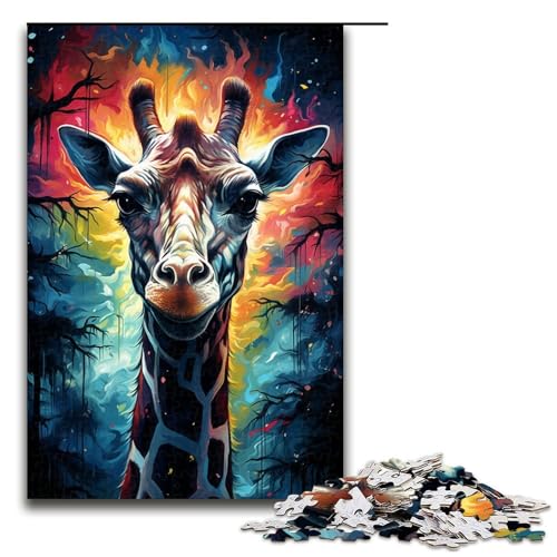 1000-teiliges Puzzle für Erwachsene farbenfrohe psychedelische Galaxie-Giraffe Holzpuzzle für Erwachsene und Kinder Stressabbau-Tool 1000 PCS (75 x 50 cm) von ouynngjing