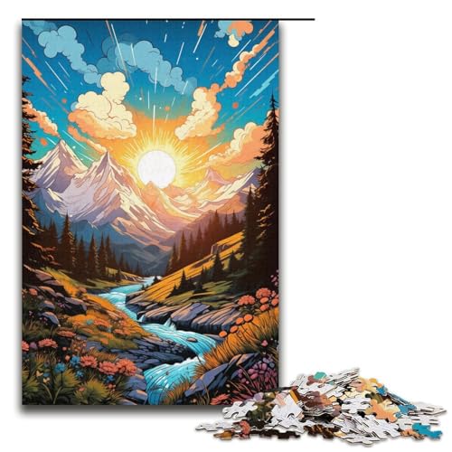 1000-teiliges Puzzle für Erwachsene farbenfrohe psychedelische Sonnenuntergangs-Berge Puzzles Geburtstagsgeschenke für Teenager ab 14 Jahren 1000 Teile (38 x 26 cm) von ouynngjing