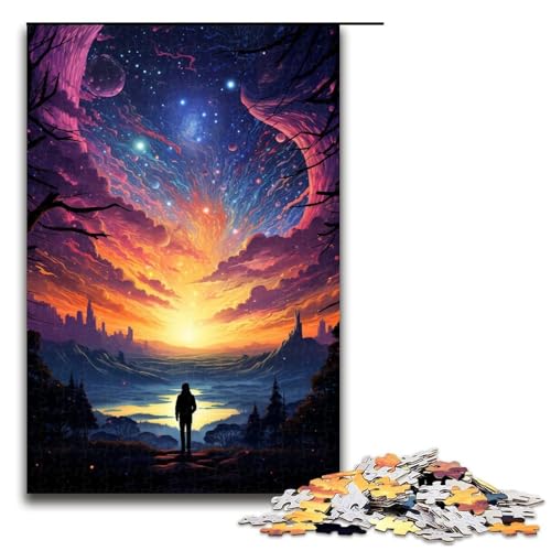 1000-teiliges Puzzle für Erwachsene farbenfroher Fantasie-Sonnenuntergang Sternenhimmel Holzpuzzle für Erwachsene und Kinder Stressabbau-Tool 1000 PCS (75 x 50 cm) von ouynngjing