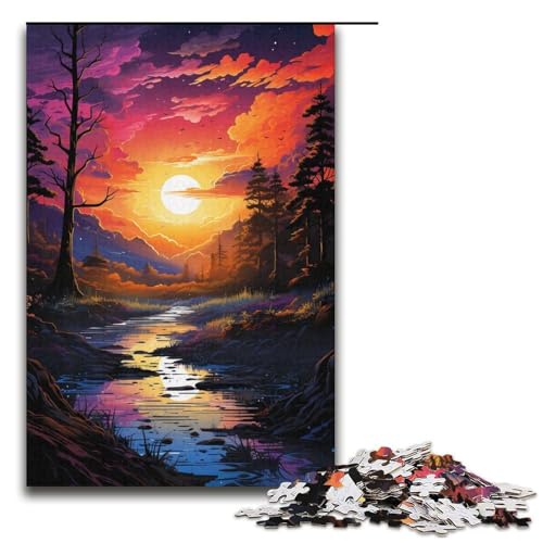 1000-teiliges Puzzle für Erwachsene farbenfrohes Fantasie-Sonnenuntergangs-Fluss-Holzpuzzle Lernspiel für Erwachsene Herausforderungsspielzeug 1000 Teile (38 x 26 cm) von ouynngjing