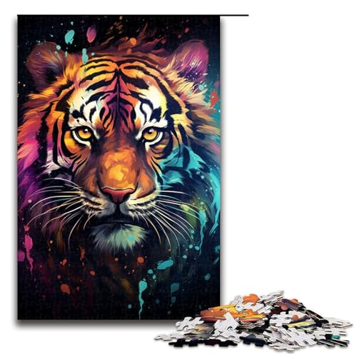 1000-teiliges Puzzle für Erwachsene farbenfrohes Fantasy-Tiger-Spiel ganze Familie 1000 Teile (75 x 50 cm) von ouynngjing