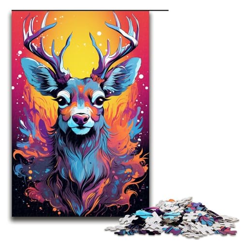 1000-teiliges Puzzle für Erwachsene farbenfrohes exotisches Hirsch-Holzpuzzle Lernspiel für Erwachsene Herausforderungsspielzeug 1000 Teile (75 x 50 cm) von ouynngjing