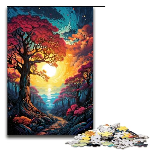 1000-teiliges Puzzle für Erwachsene farbenfrohes psychedelisches Baum-Magie-Landschafts-Puzzlespiel perfekte Dekoration für Teenager ab 14 Jahren 1000 Teile (75 x 50 cm) von ouynngjing