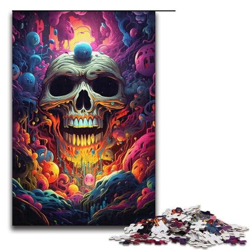 1000-teiliges Puzzle für Erwachsene farbenfrohes psychedelisches Fantasy-Totenkopf-Puzzle für Erwachsene Holzpuzzle anspruchsvolles Spiel 1000 Teile (38 x 26 cm) von ouynngjing