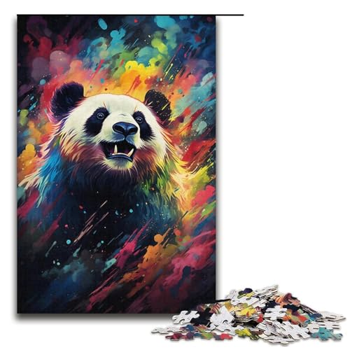 1000-teiliges Puzzle für Erwachsene farbenfrohes psychedelisches Galaxie-Panda-Puzzle aus Holz für Erwachsene und Kinder Stressabbau-Tool 1000 PCS (38 x 26 cm) von ouynngjing