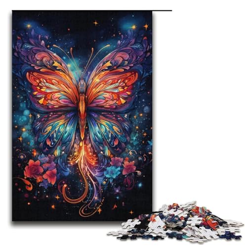 1000-teiliges Puzzle für Erwachsene farbenfrohes psychedelisches Galaxie-Schmetterlings-Holzpuzzle Lernspiel für Erwachsene Herausforderungsspielzeug 1000 Teile (38 x 26 cm) von ouynngjing