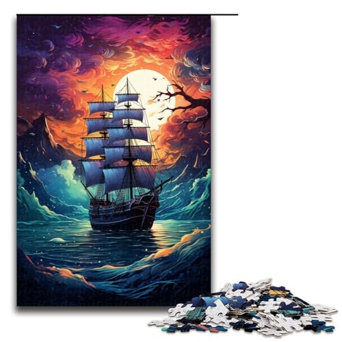 1000-teiliges Puzzle für Erwachsene farbenfrohes psychedelisches Piratenschiff-Spiel ganze Familie 1000 Teile (75 x 50 cm) von ouynngjing