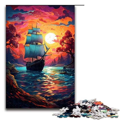 1000-teiliges Puzzle für Erwachsene farbenfrohes psychedelisches Piratenschiff-Spiel ganze Familie 1000 Teile (75 x 50 cm) von ouynngjing