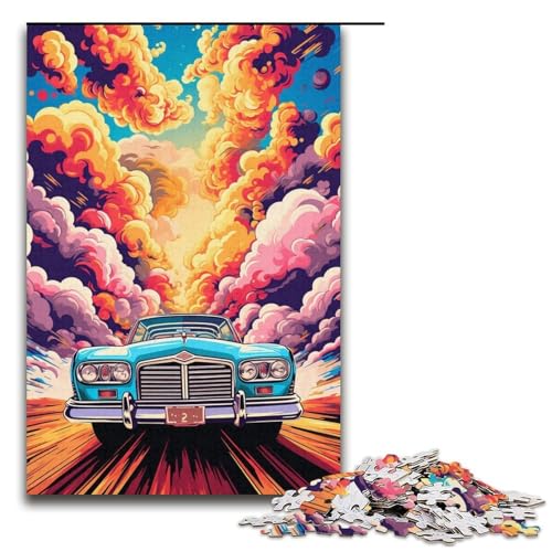 1000-teiliges Puzzle für Erwachsene farbenfrohes psychedelisches Retro-Oldtimer-Puzzle aus Holz für Erwachsene und Kinder Stressabbau-Tool 1000 PCS (38 x 26 cm) von ouynngjing