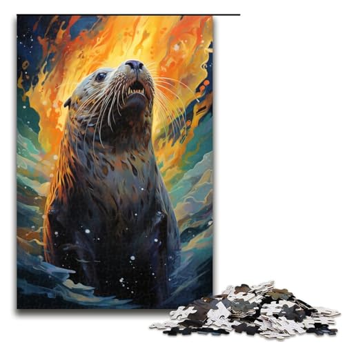 1000-teiliges Puzzle für Erwachsene farbenfrohes psychedelisches Seeotter-Spiel ganze Familie 1000 Teile (75 x 50 cm) von ouynngjing