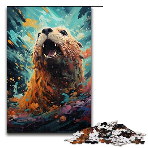 1000-teiliges Puzzle für Erwachsene farbenfrohes psychedelisches Seeotter-Spiel ganze Familie 1000 Teile (75 x 50 cm) von ouynngjing