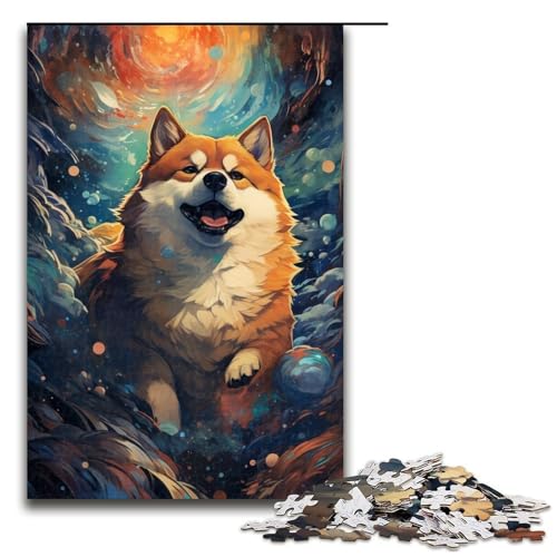 1000-teiliges Puzzle für Erwachsene farbenfrohes psychedelisches Shiba Inu-Holzpuzzle Lernspiel für Erwachsene Herausforderungsspielzeug 1000 Teile (75 x 50 cm) von ouynngjing