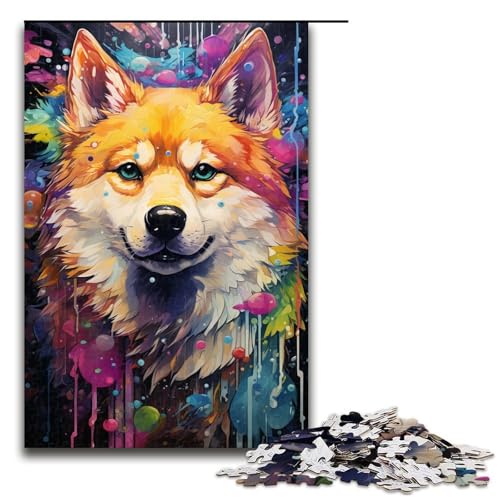 1000-teiliges Puzzle für Erwachsene farbenfrohes psychedelisches Shiba Inu-Puzzle für Erwachsene Holzpuzzle anspruchsvolles Spiel 1000 Teile (75 x 50 cm) von ouynngjing
