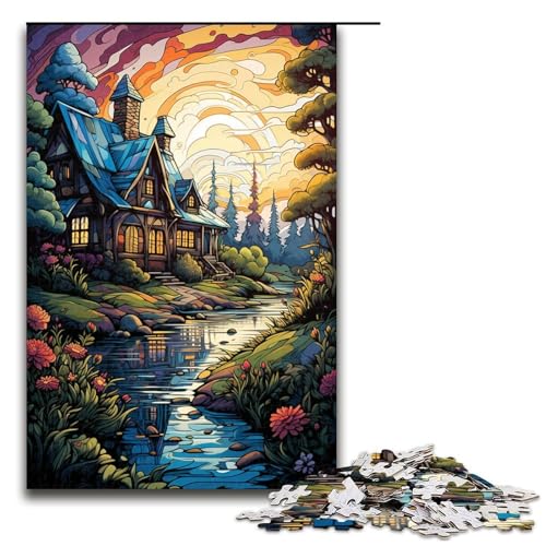 1000-teiliges Puzzle für Erwachsene farbenfrohes psychedelisches Sommerhaus-Spiel ganze Familie 1000 Teile (75 x 50 cm) von ouynngjing