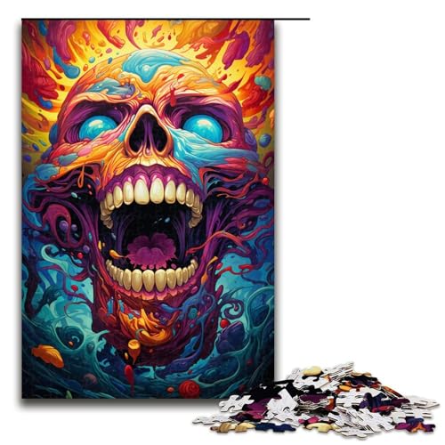 1000-teiliges Puzzle für Erwachsene farbenfrohes psychedelisches Totenkopf-Spiel ganze Familie 1000 Teile (75 x 50 cm) von ouynngjing
