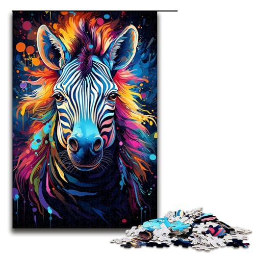 1000-teiliges Puzzle für Erwachsene farbenfrohes psychedelisches Zebra-Gemälde Holzpuzzle Lernspiel für Erwachsene Herausforderungsspielzeug 1000 Teile (75 x 50 cm) von ouynngjing
