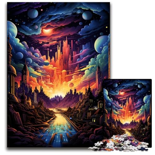 1000-teiliges Puzzle für Erwachsene psychedelische Farbstadt-Puzzles anspruchsvolles Denkspiel entspannendes Spielzeug für Teenager 1000 Teile (75x50cm) von ouynngjing