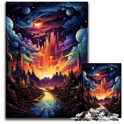 1000-teiliges Puzzle für Erwachsene psychedelische Farbstadt-Puzzles für Erwachsene perfekt für Familienspaß Partyspiele Geburtstagsparty-Geschenke 1000 Teile (38x26cm) von ouynngjing