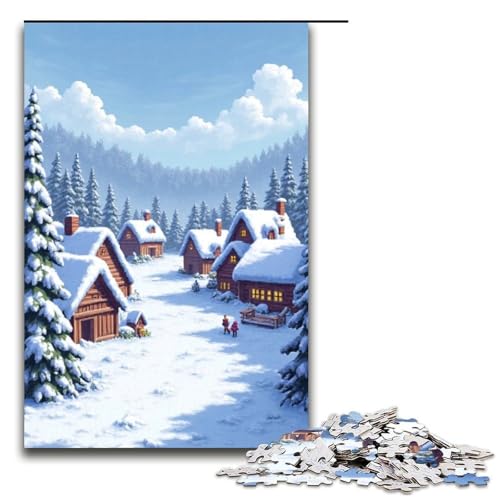 1000-teiliges Puzzle für Erwachsene schneebedecktes Dorf im Winter Puzzle für Lernspiele Herausforderung Spielzeug Kunstwerk Geschenk 1000 Teile (75 x 50 cm) von ouynngjing