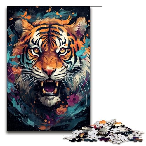 1000-teiliges Puzzle für Erwachsene wütender bunter Tiger Holzpuzzle für Erwachsene Lernspiel Herausforderungsspielzeug 1000 Teile (75 x 50 cm) von ouynngjing