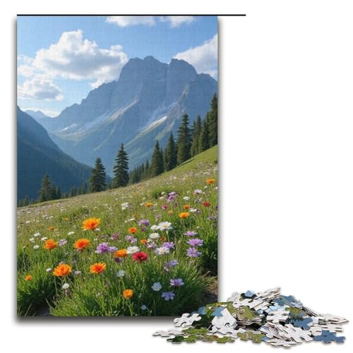 1000-teiliges Puzzle für Erwachsene. Wildblumen blühen hartnäckig am Fuße der schneebedeckten Berge. Puzzle-Geschenke. Geburtstagsgeschenke für Teenager ab 14 Jahren. 1000 Teile (38 x 26 cm) von ouynngjing