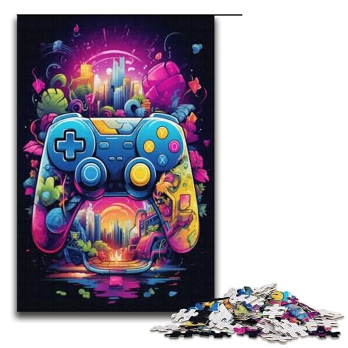 1000 teiliges Puzzle mit Neon Game Controller Holzpuzzle für Erwachsene und Kinder pädagogisches Spielzeug zum Stressabbau Puzzle 1000 Teile (38 x 26 cm) von ouynngjing