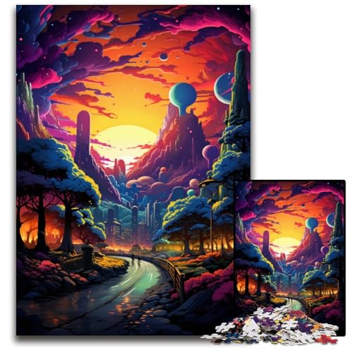 1000-teiliges Puzzle mit Neonlandschaft farbenfrohes psychedelisches Holzpuzzle anspruchsvolles DIY-Denkspiel perfektes Familienspiel oder dekoratives Geschenk 1000 Teile (75x50cm) von ouynngjing