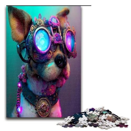 1000 teiliges Puzzle mit Sonnenbrille und Hund für Kinder Holzpuzzle Heimkunstdekor 1000 Teile (75 x 50 cm) von ouynngjing
