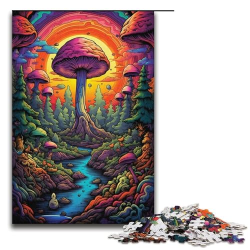 1000-teiliges Puzzle mit bunten Pilzen für Kinder Holzpuzzle Heimkunst-Dekoration 1000 Teile (38 x 26 cm) von ouynngjing